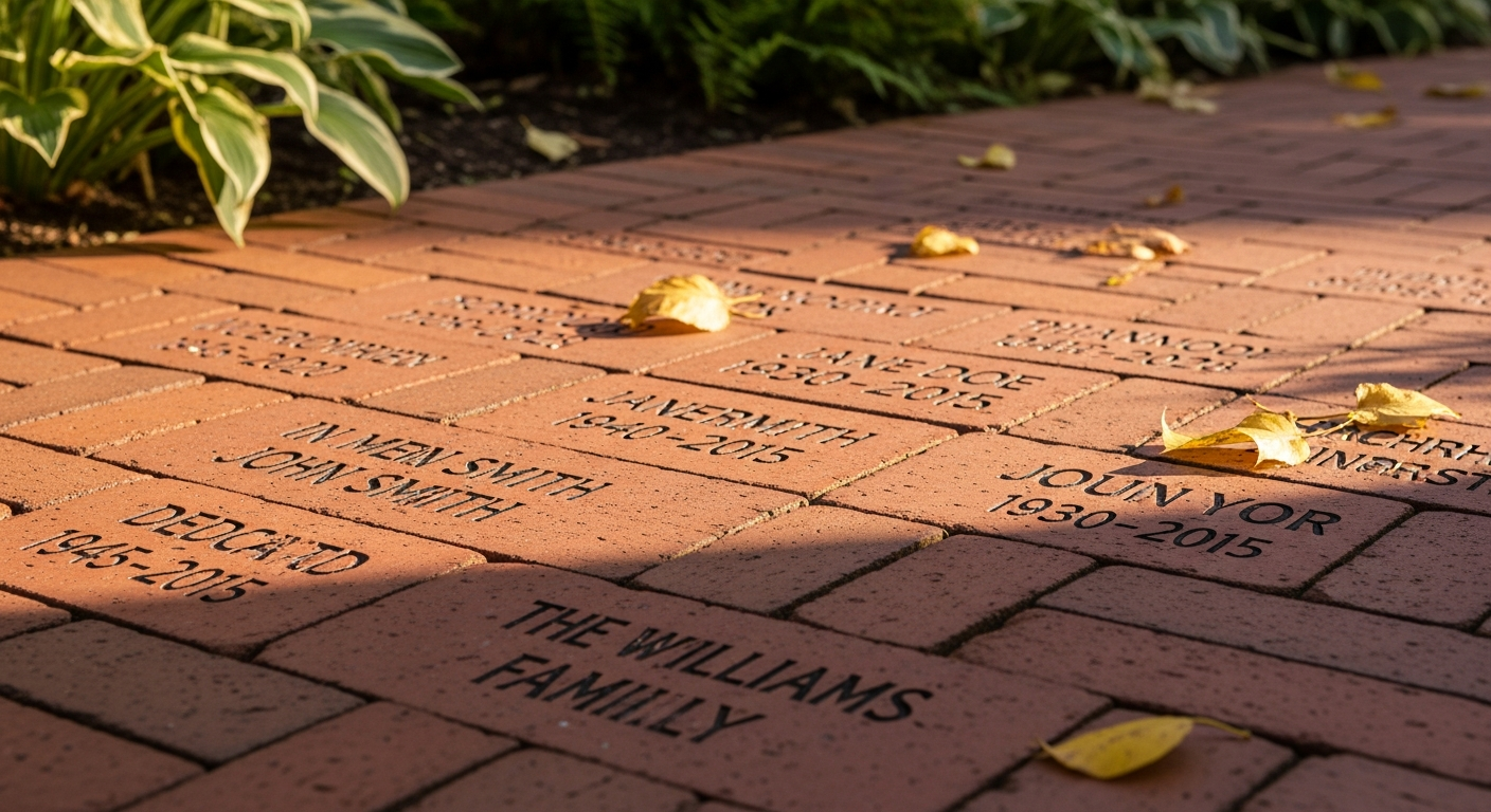 Engraved memorial bricks close up